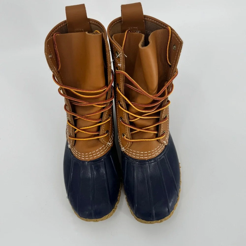 LL Bean 8" Bean Boots Tan Navy Waterproof Women's Size 6 Medium Width - Picture 9 of 11